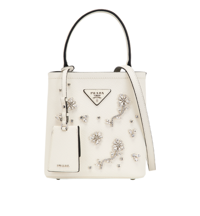 Panier Bucket Bag, &pound;1,500, Handbags, White, Crystal/Leather, Front view